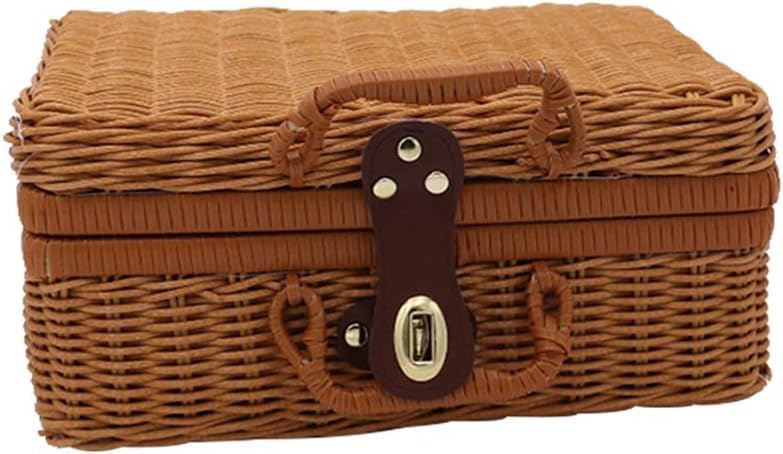 Make up Bag Portable Travel Cosmetic Bag Rattan Woven Suitcase Storage Organiser For Women Girl (M)