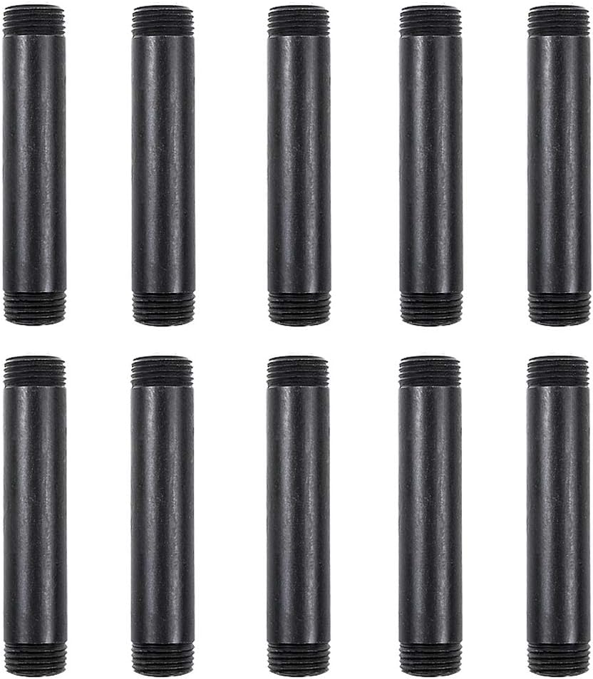 GOOVI 1/2 Inches x 4 Inches Black Malleable Steel Pipe Fitting, 1/2 Inches Black Pipe Threaded Pipe Nipples, Build Vintage DIY Shelving Steampunk Furnitur, 10 Pack.