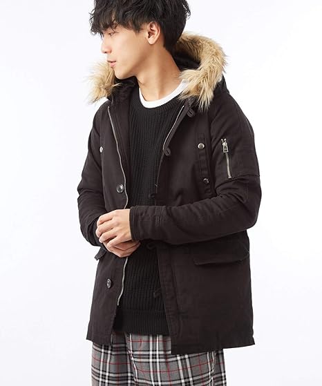 Amazon N 3b メンズ ダウン ショート丈 モッズコート ファー付き N3b ミリタリージャケット ブルゾン ジャンパー ブラック ｍ サイズ コート ジャケット 通販