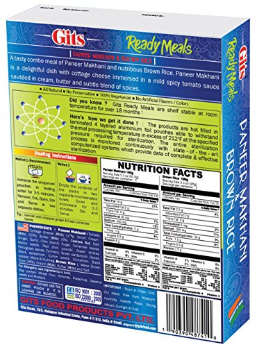 Indian Entree Paneer (Cottage Cheese) Makhani with Brown Basmati Rice - Ready Meals by Gits (Cottage Cheese Indian Curry with Brown Rice) (Pack of 3)