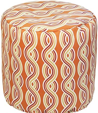 Single Piece Serpentine Chili Pepper Round Shape Ottoman, Beanbag Pattern, Acrylic Material, Designed From Weather-Resistant Acrylic Fabric, Indoor - Outdoor Decor, Assembled, Light Orange