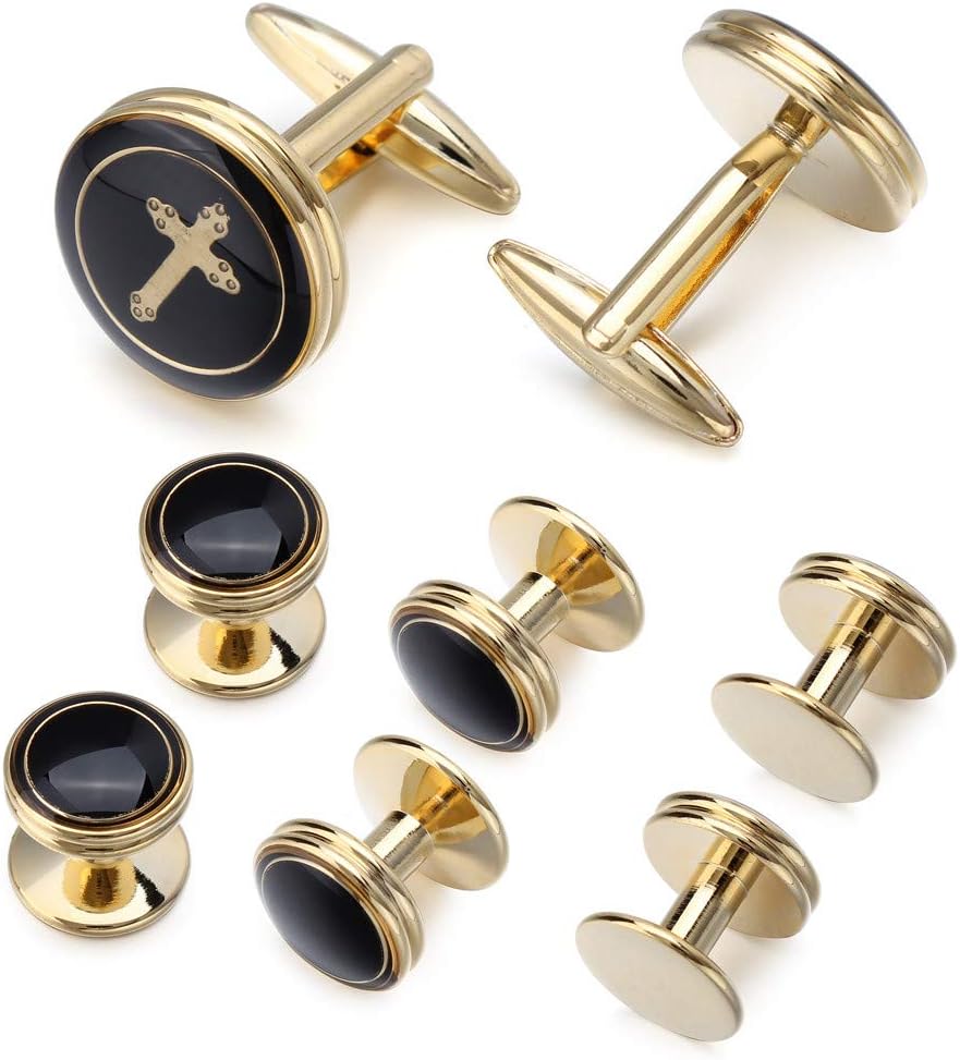 Cufflinks and Tuxedo Shirt Studs Set for Men Silver/Rose Gold - Best Gifts for Wedding Business