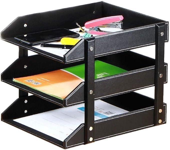 GBY Bandeja de cartas Bandeja de archivos de oficina de cuero apilable