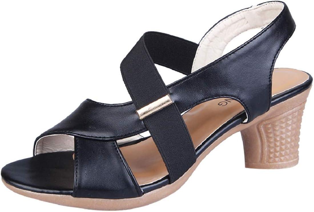 Amazon.com: Womens Open Toe Chunky Heel Sandal Ankle Strap Shoes Block High Heel Dress Sandals 