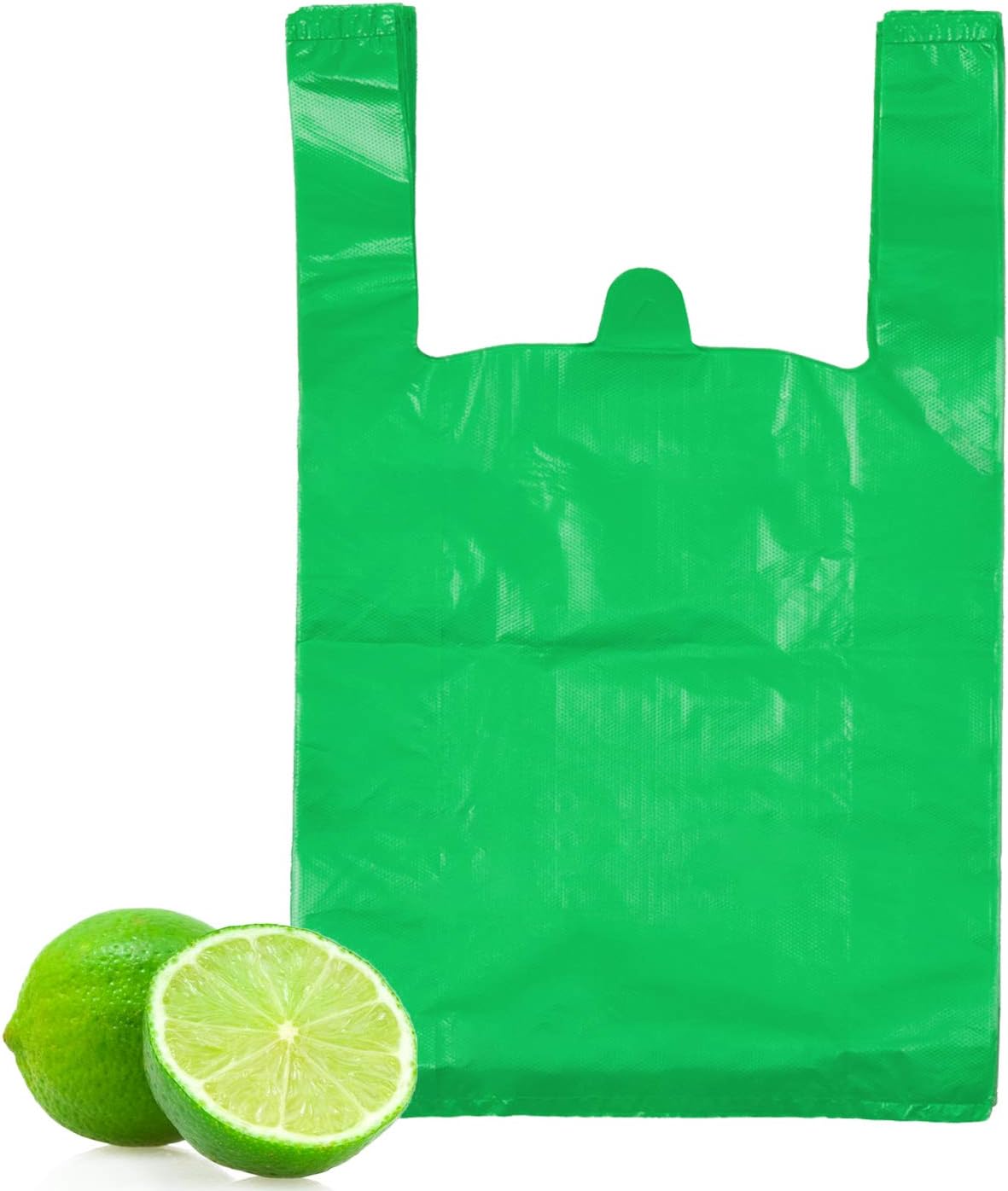 T-Shirt Bags, LazyMe Bolsas De Plastico Para Negocio, Plastic Grocery Bags with Handles Shopping Bags in Bulk Restaurant Bags, Standard Supermarket Size,12 x 20 inches (50 Pcs, Green)