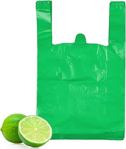 T-Shirt Bags, LazyMe Bolsas De Plastico Para Negocio, Plastic Grocery Bags with Handles Shopping Bags in Bulk Restaurant Bags, Standard Supermarket Size,12 x 20 inches (50 Pcs, Green)