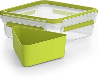 Emsa Lunch- und Snackbox mit praktischem Einsatz und Deckel, Sandwichbox, Volumen: 0,85 Liter, Transparent/Grün, Clip & Go, 518104