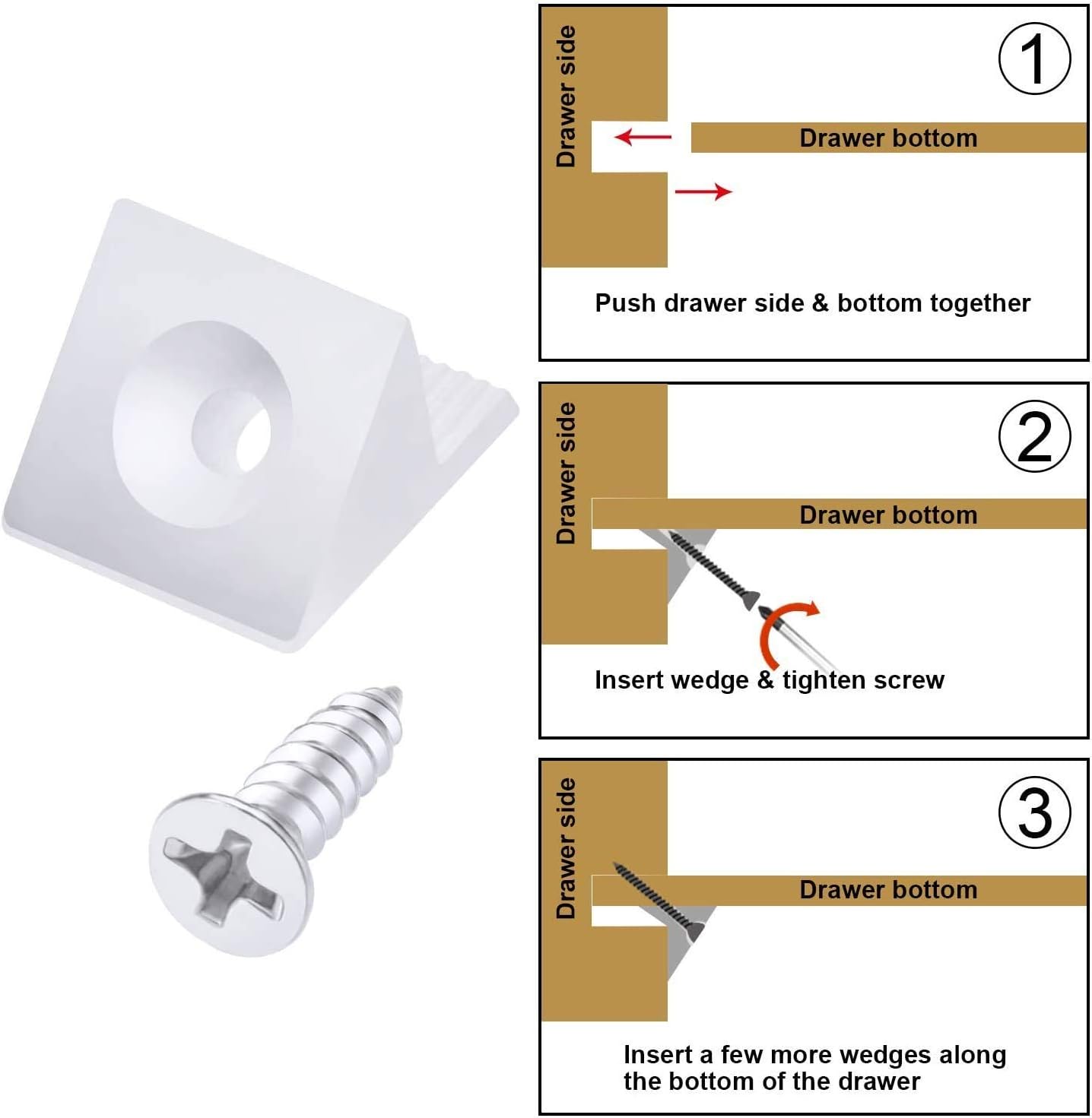 100 PCS Drawer Supports Drawer Bottom Sagging Repair Fix Mending Wedges - Image 4