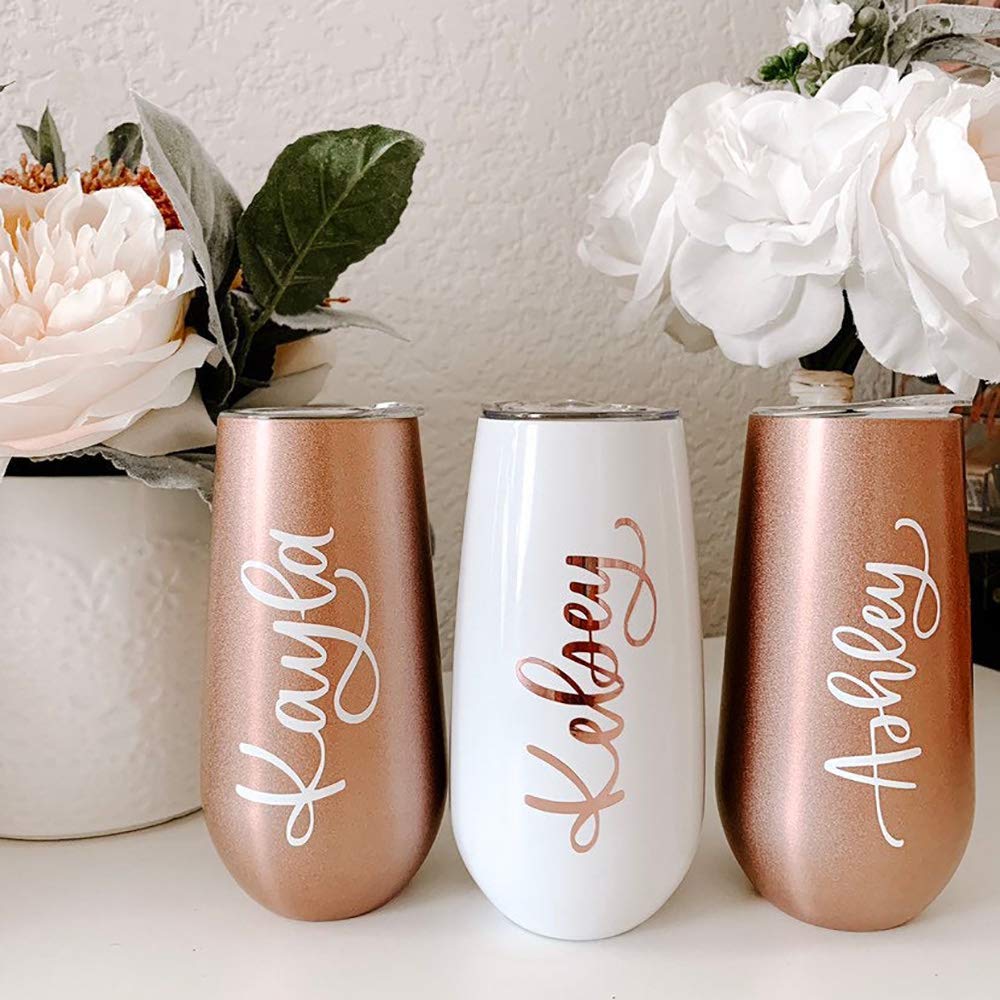 Bridesmaid Gifts Personalized Custom Stemless Champagne Flutes Tumbler