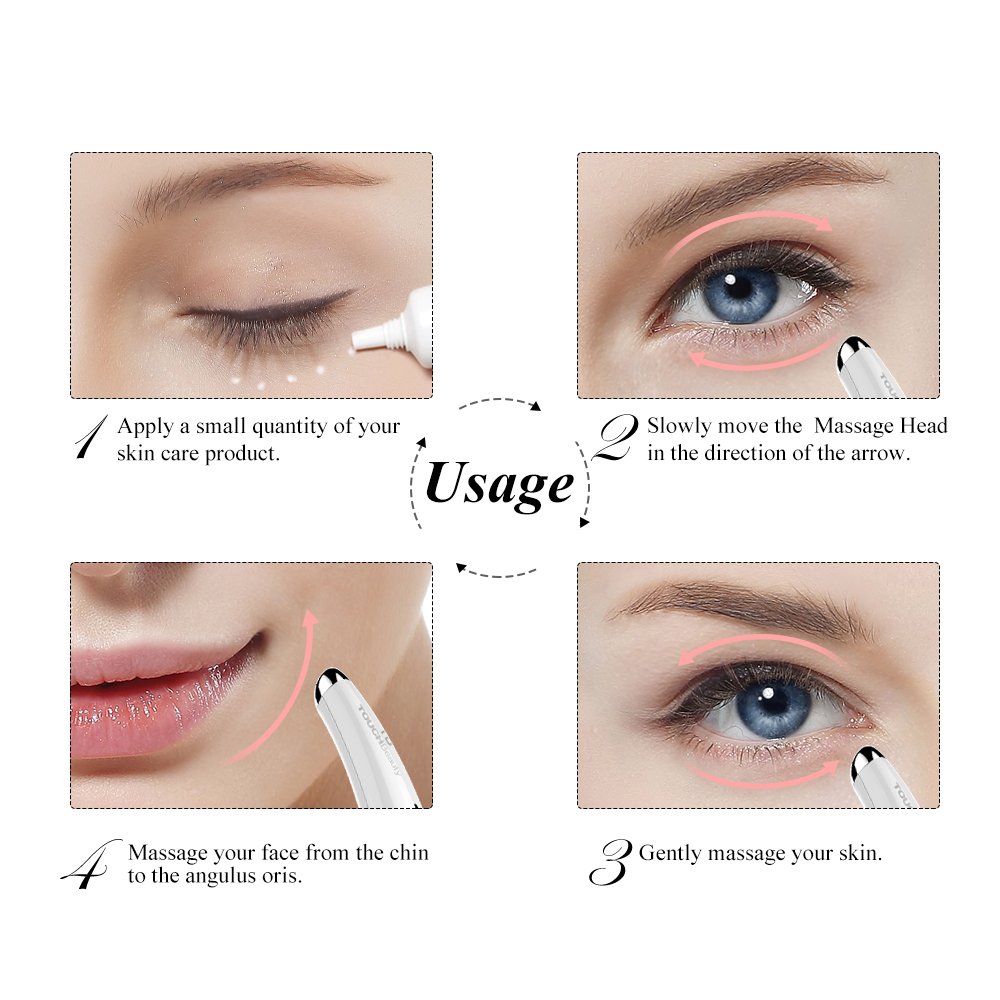 TOUCHBeauty Sonic Vibration Eye Massager, 40℃ Heated Wand, Relieves Dark Circles and Puffiness Eye & Facial Skin Care Device TB-1583