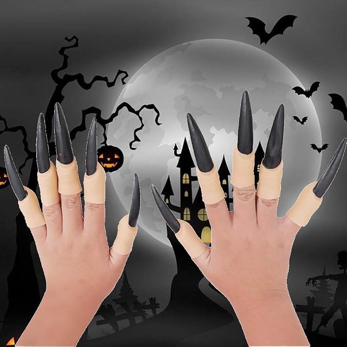 10er-Set Hexen-Krallen-Fingernägel – Gruselige Fake-Nägel Für Halloween Und Cosplay (Schwarz, Lang, Gruselig Realistisch)