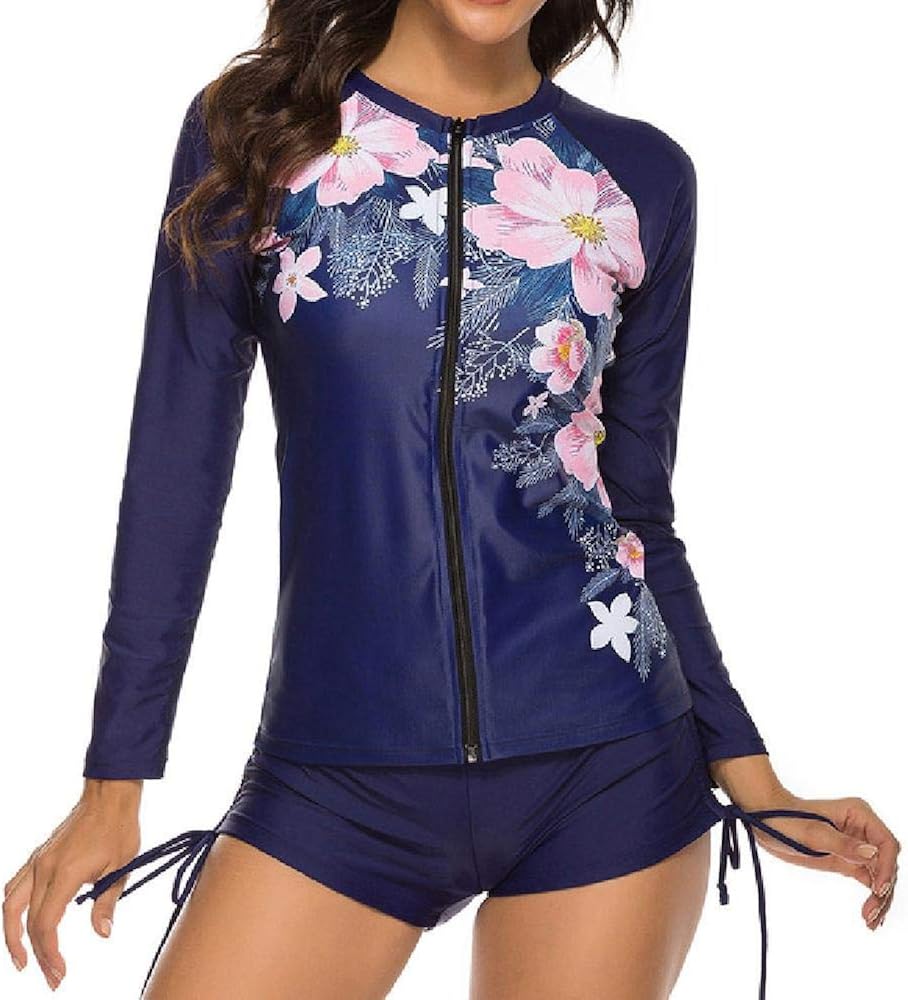 Printed Swimwear Women Plus Size Two Piece Swimsuit Long Sleeve Bathing