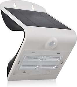 JCM Outdoor LED Solar Powered Wall Security Light with Motion Sensor Dusk to Dawn Dual Light 4000K Front + 3000K Back 3.2 Watts