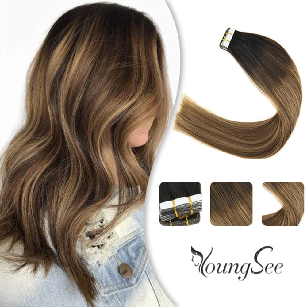 Youngsee 14 Black Balayage Tape In Hair Extensions Natural Black