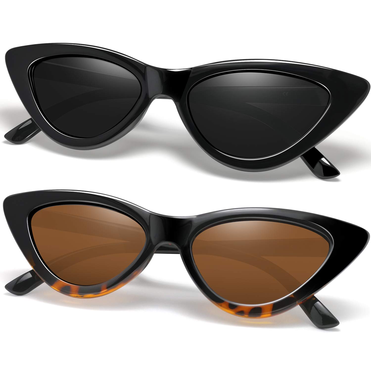 JoopinPolarised Cat Eye Sunglasses for Women, 100% UV Protection Retro Narrow Pointy Cateye Womens Sunglasses Triangle Sunglasses (Black+Leopard)