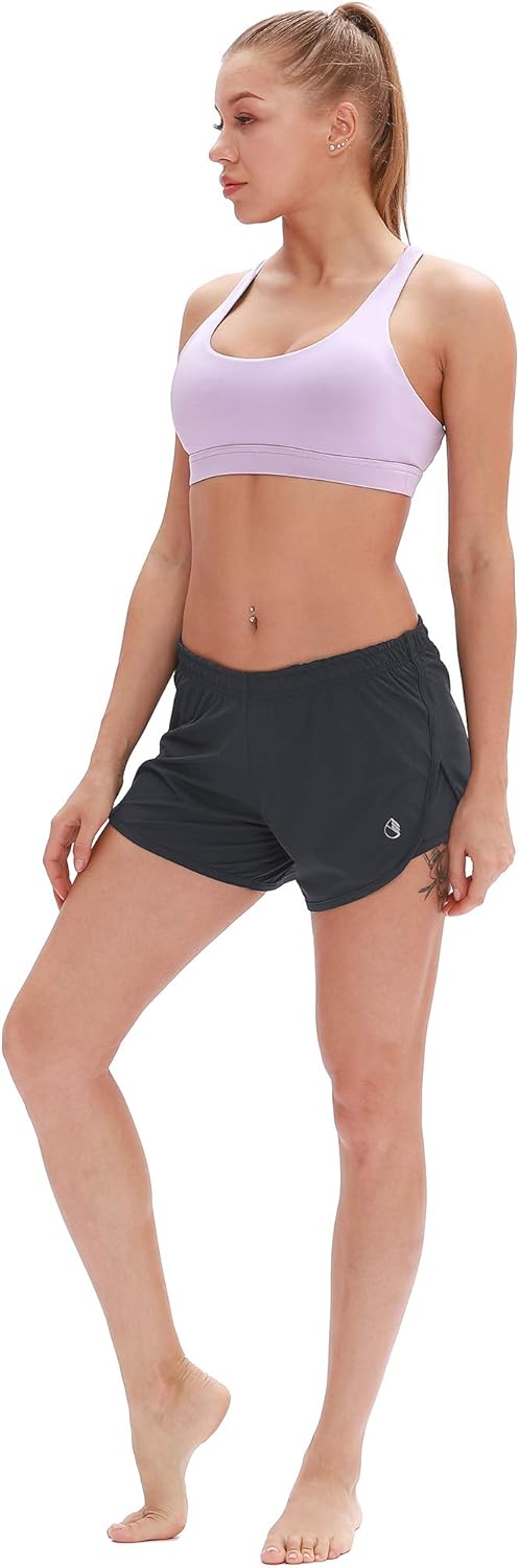 icyzone Workout Shorts Built-in Brief - Women's Gym Exercise Athletic Running Yoga Shorts: Clothing