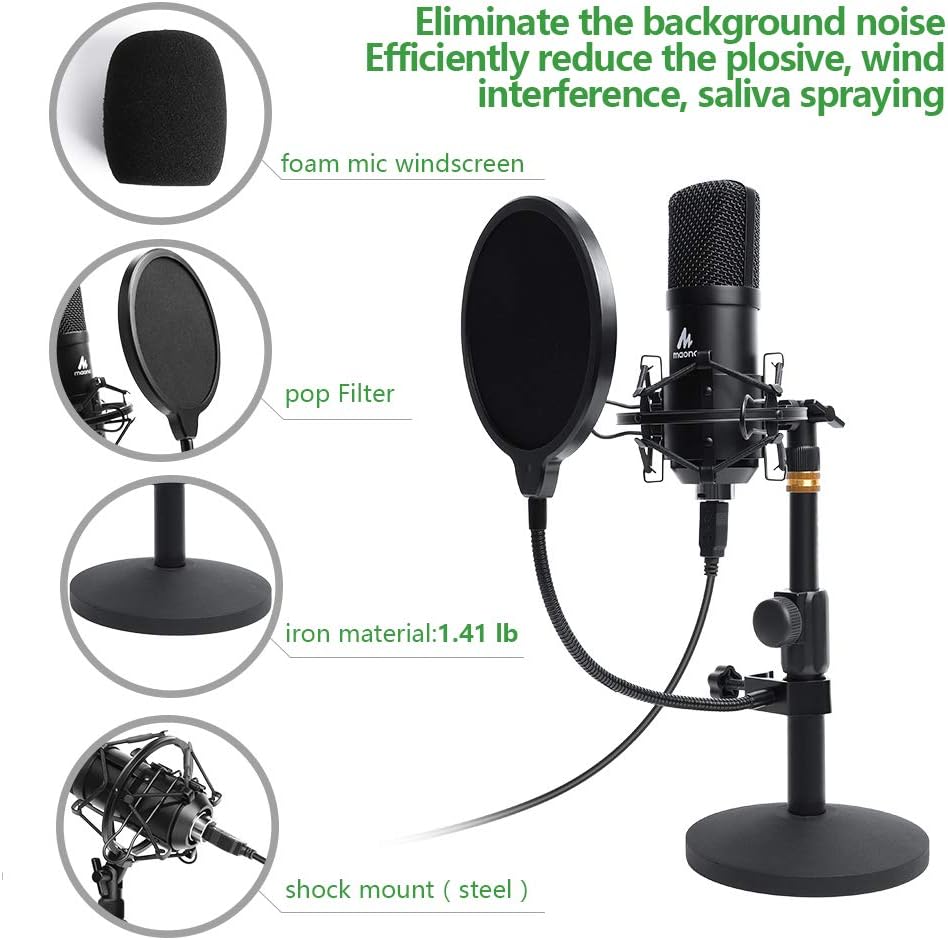 USB Microphone Kit 192KHZ/24BIT with Aluminum Organizer Storage Case MAONO AU-A04TC PC Condenser Podcast Streaming Cardioid Mic Plug & Play for Computer, YouTube, Gaming Recording: Musical Instruments