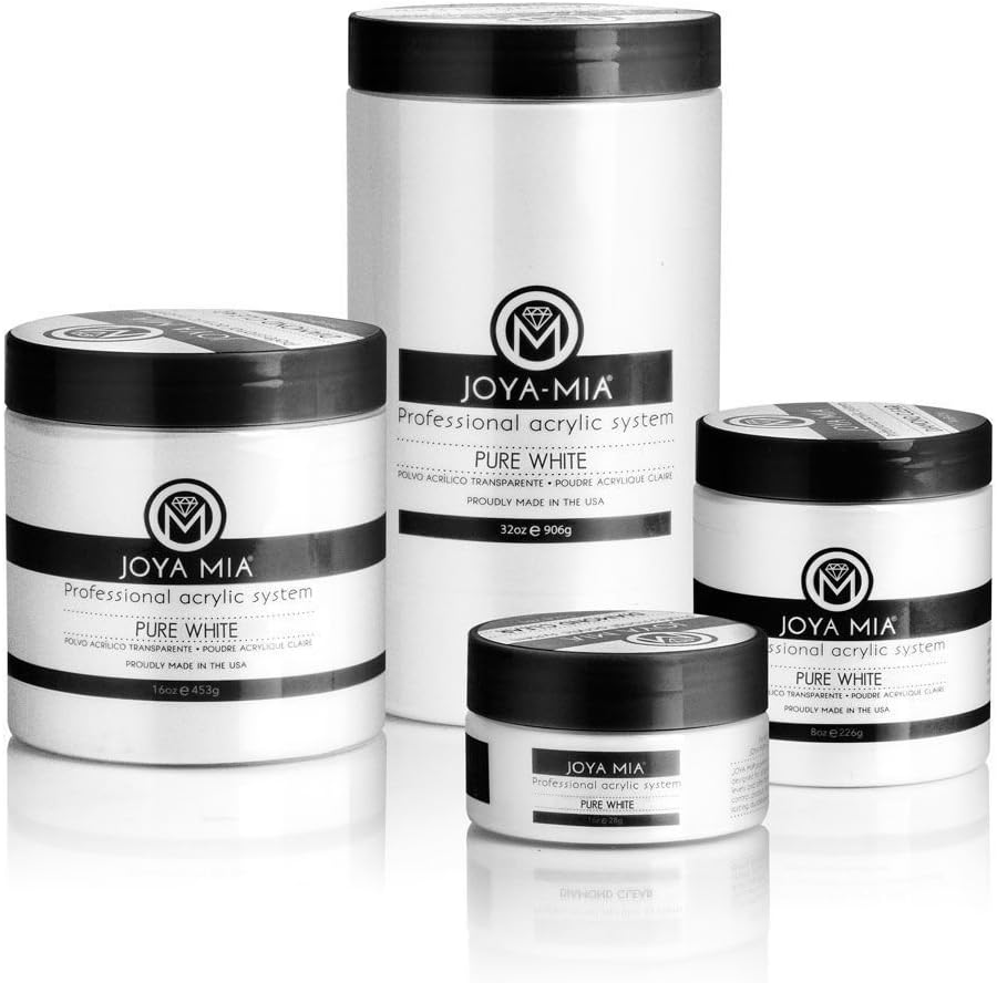 Joya Mia Acrylic Powder for Nails, MMA-Free, Super Adhesion Professional Powder for Flawless & Long-Lasting Nail Enhancements, Easy Application, Vibrant & Stunning Colors - Pure White, 2 oz