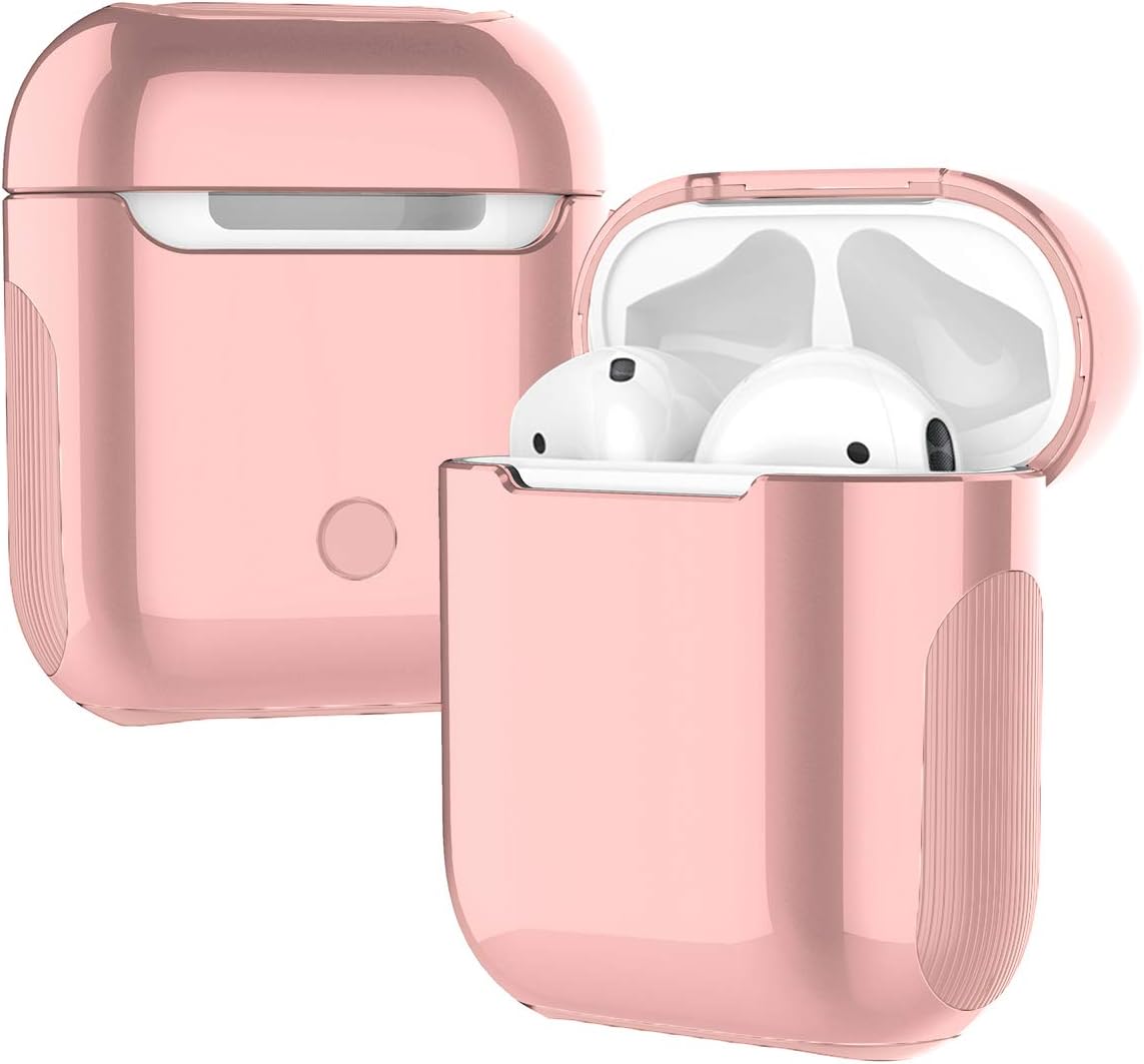 AirPods Case,360°Protective Dual Layer Silicone [Shock-absorbing]+ Hard PC [Scratch-Resistant] AirPods Accessories Kit Set Skin for AirPods 1st/2nd Charging Case,Rose Gold