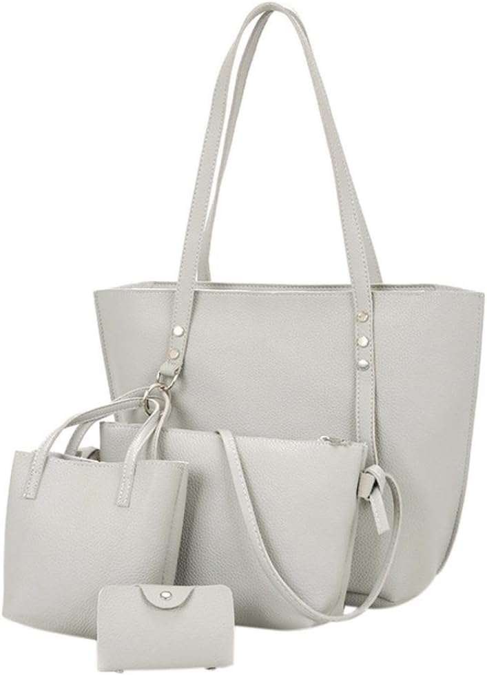 Womens Shoulder Bags , 4Pcs Ladies Messenger Handbags Pure Totes Bags Set School Students Teens Girls Daily Party Small Purses Wallet Clutch Card Holder Mini Artificial Leather