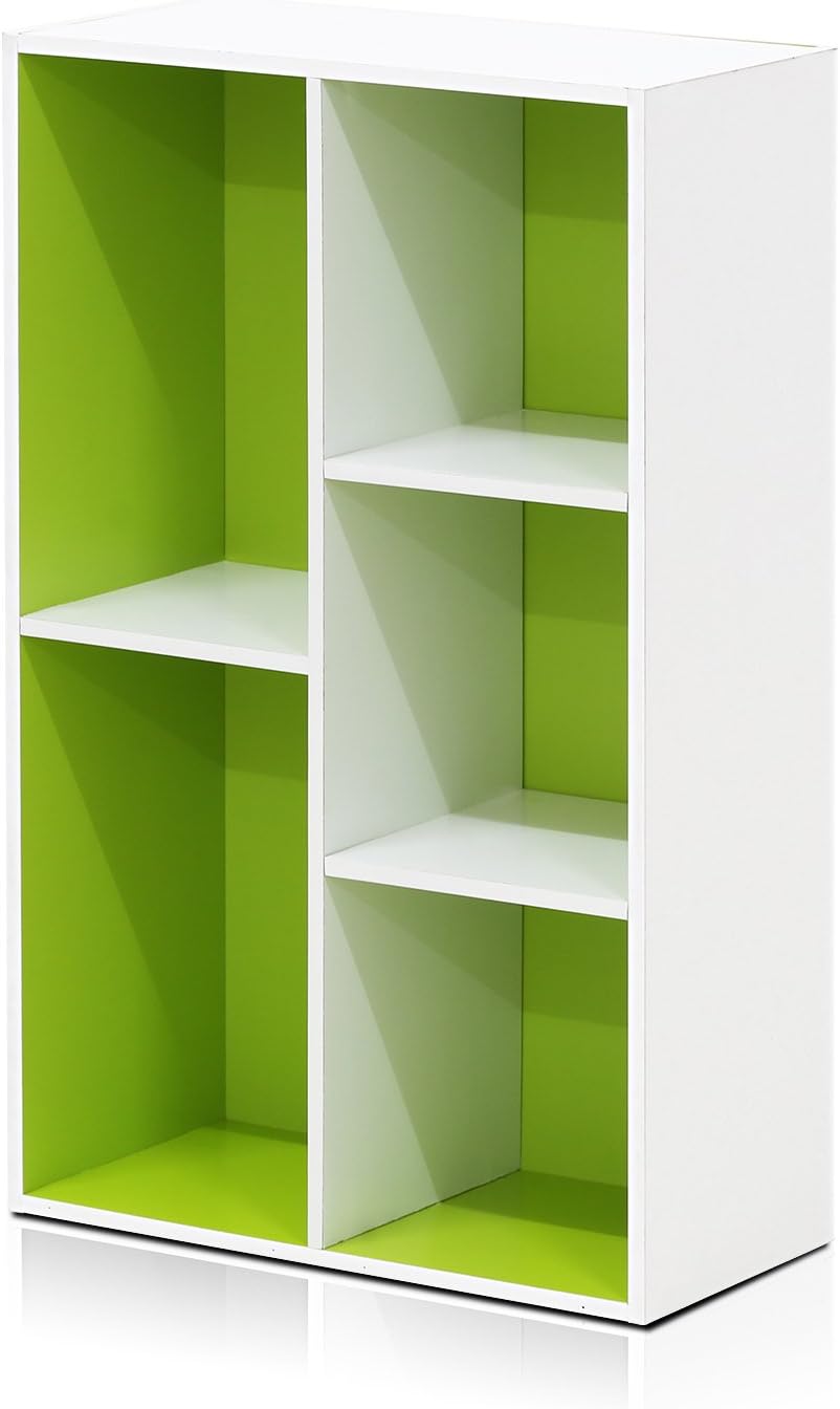 Furinno LUDER Book Shelf, 5-Cube Bookshelf, Reversible Bookcase, 9.4 x 19.5 x 31.5, for Living Room Bedroom, Home Office, White/Green - Image 5
