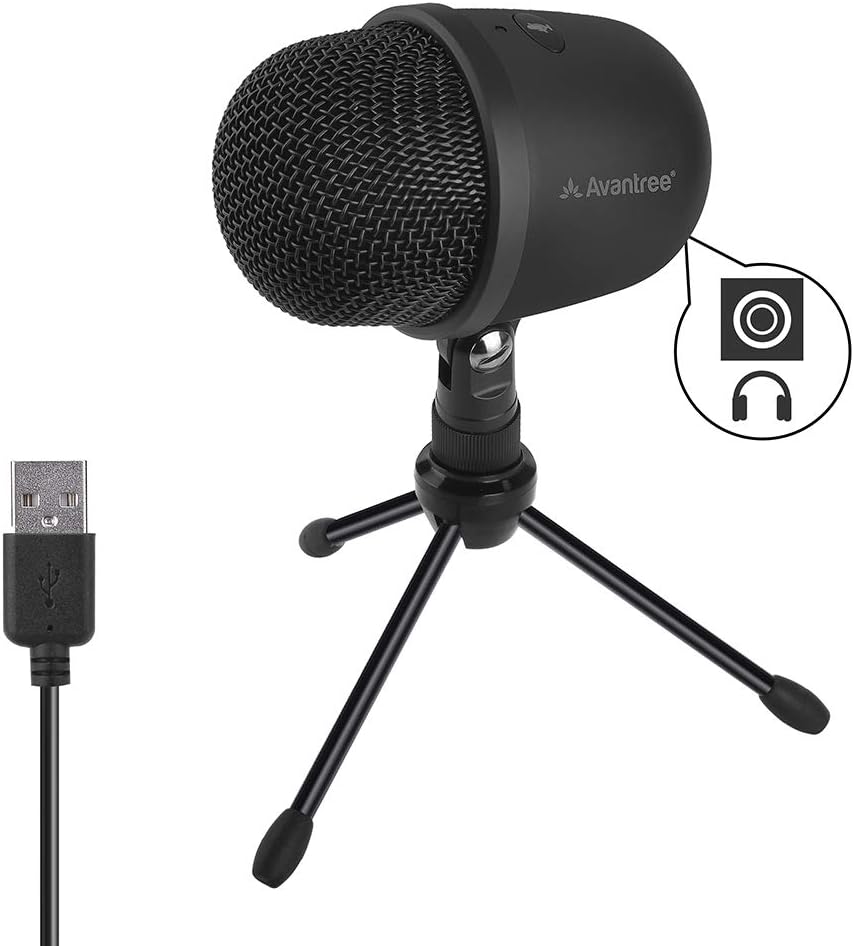 Super Clear Condenser USB Microphone with Live Monitoring for Computer, Laptop, MAC, Windows PC Recording Streaming Podcasting Skype Gaming, 3.5mm Audio Output, with Tripod Stand - Avantree 3001