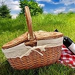 KINGSO Wicker Willow Picnic Basket Shopping Storage Basket Shopping Hamper with Lid and Handle