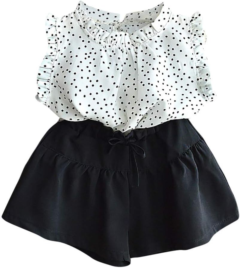 HINK Girls Outfits Set, Toddler Kid Sleeveless Dot Ruched Tops Solid Shorts Pants Set Outfits, Baby Clothing Big Sales