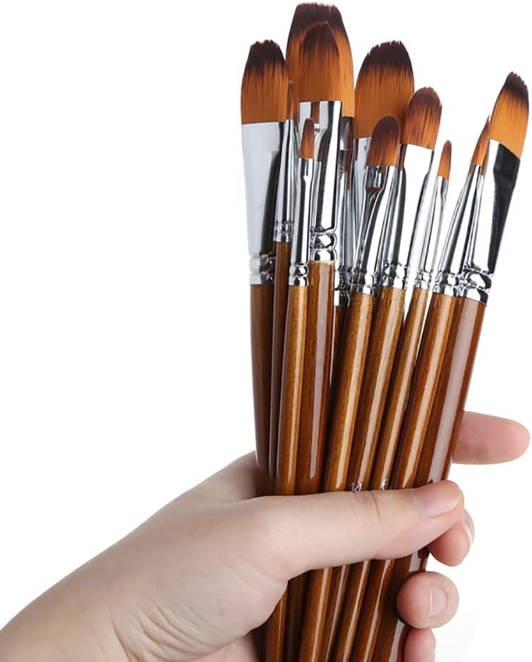 Amagic 13 PCS Filbert Brushes for Acrylic Oil Watercolor Artist Professional Painting Kits with Synthetic Nylon Tips, Long Handle