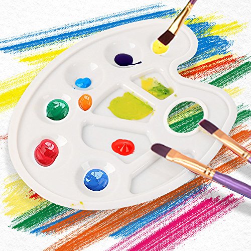 Geboor 4pcs Paint Tray Palette with Ten-Well Thumb Hole and 10pcs Watercolor Paint Brush Pen Set Perfect for Painting Canvas, Ceramic, Clay, Wood, Models