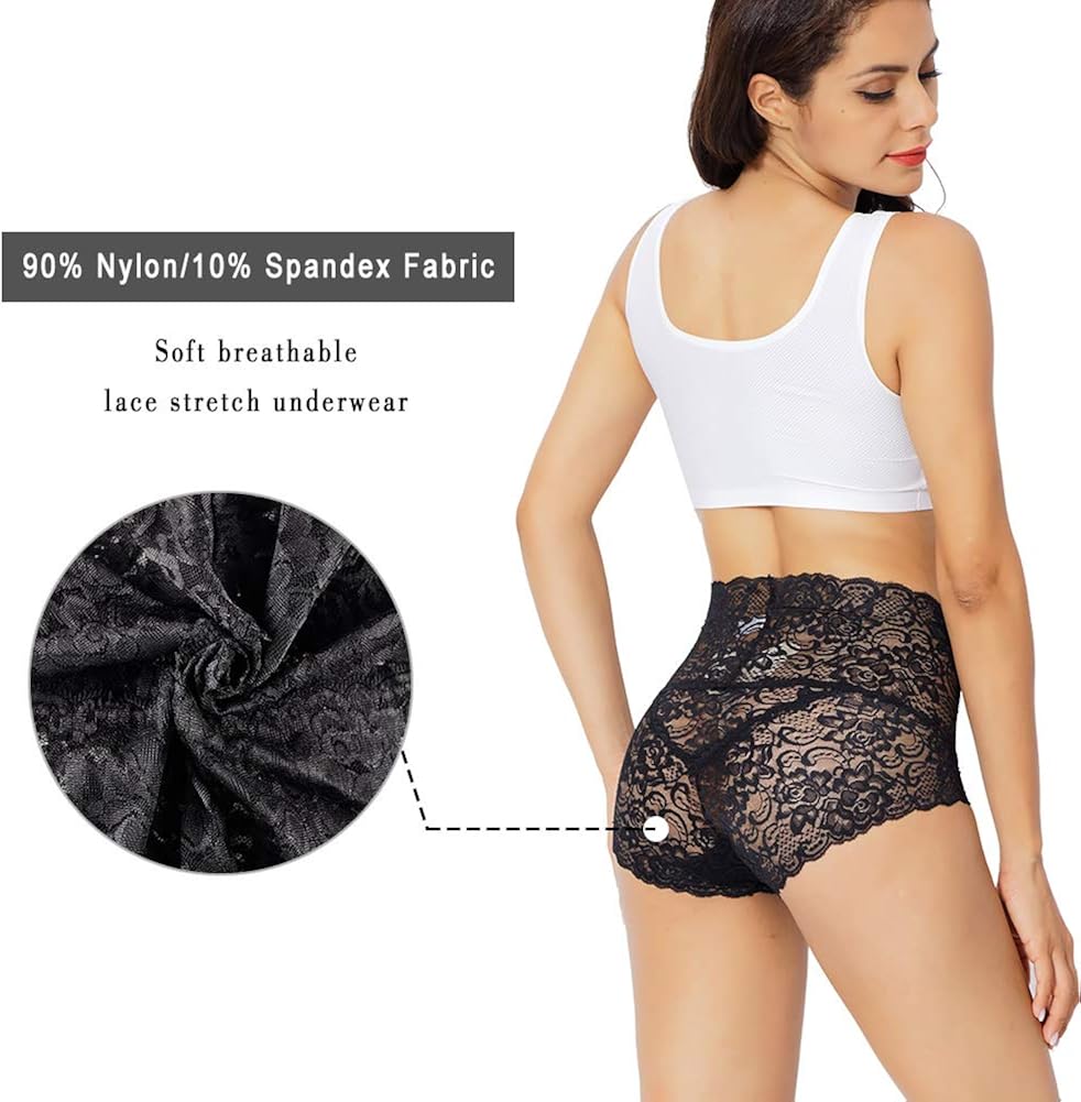 KYY Women's Sexy Lace Panties High-Rise Tummy Control Lingerie Underwear Briefs Floral Lace 4 Pack at  Women’s Clothing store