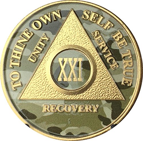 21 Year AA Medallion Camo Gold Plated Anniversary Chip Camouflage Color