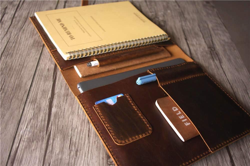 Leather Portfolio Moleskine Leather Cover Planner Case, Personalized A4 Padfolio Womens Organizer Credit Card Passport