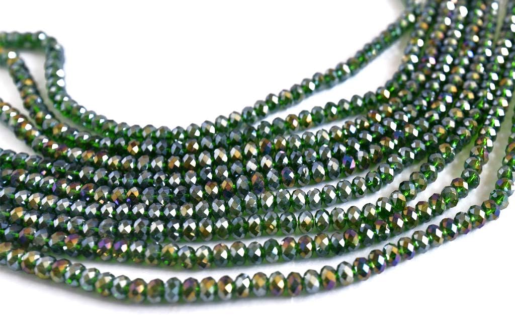 The Design Cart Dark Green Rainbow Tyre/Rondelle Faceted Crystal Beads (3 mm) (1 String) for Jewellery Making, Beading, Embroidery, Art and Craft