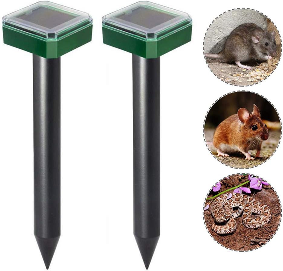 KENANLAN 2 Pcs Solar Mole Repellent, Ultrasonic Solar Mole Deterrent & Repeller, Solar Mole Snake Mouse Pest Rodent Pest Repeller, Outdoor Garden Yard Anti Mosquito Snake Bird Drive