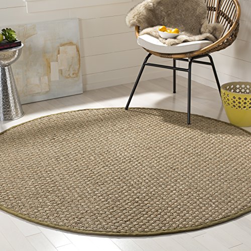 Safavieh Natural Fiber Collection NF114G Basketweave Natural and  Olive Seagrass Round Area Rug (6' Diameter)