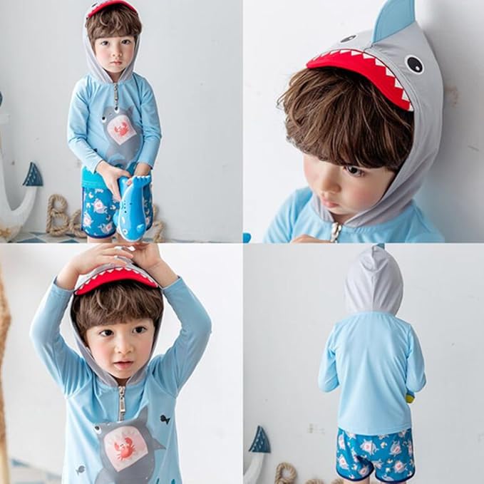 Zulaniu Baby Boys Shark UV Two Piece Rash Guard Hoodie Sunsuit Swimsuit