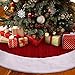 LimBridge Christmas Tree Skirt, 48 inches Knitted Skirt with Plush Faux Fur Edge, Rustic Thick Heavy Yarn Knit Xmas Holiday Decoration, Burgundy and White