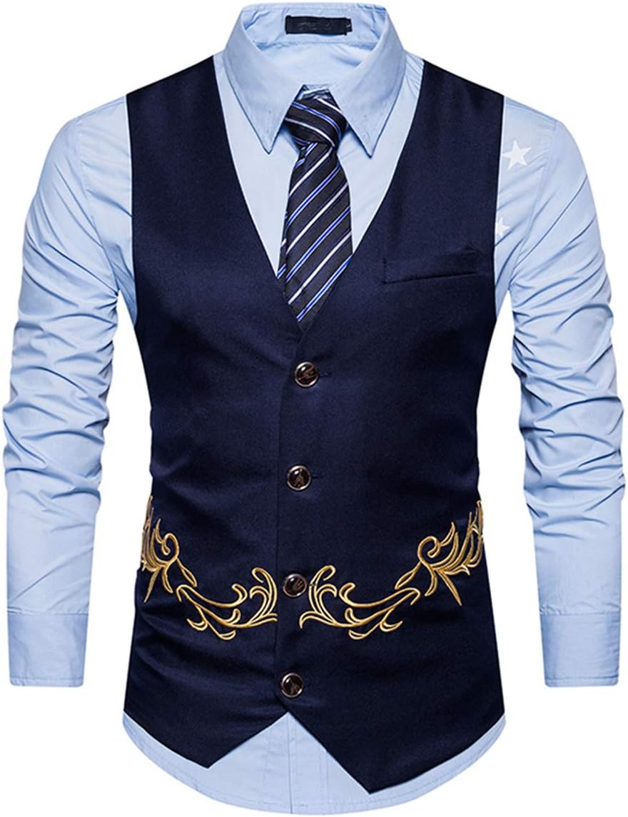 Chaleco de vestir para hombre con bordado formal, entallado, con