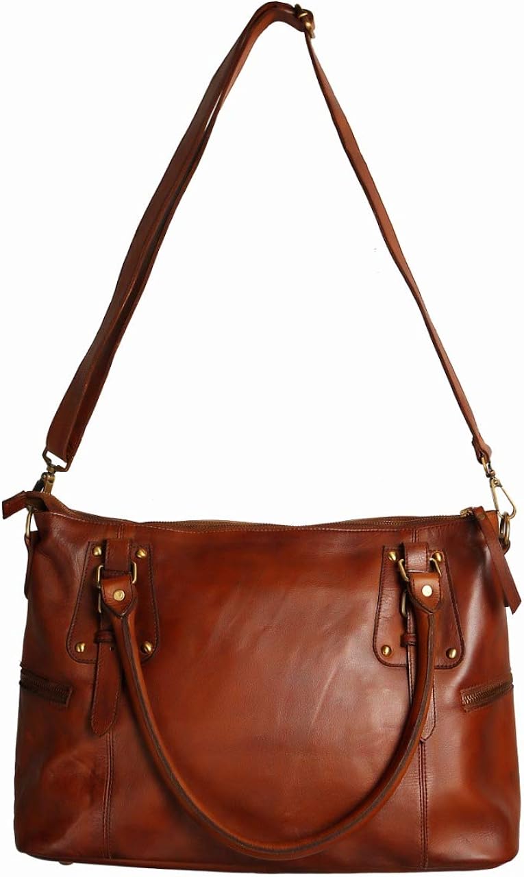 Superior Leather - Women Genuine Leather Handbag Shoulder Bag Full Grain Real Leather Cognac SLG-2 - Image 3