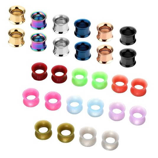 JSDDE Schmuck,Set 14 Paare 3-20mm Chirurgenstahl+Silikon Flesh Tunnel Ohr Plug Double Flared Ohrpiercing Klassisch Punk
