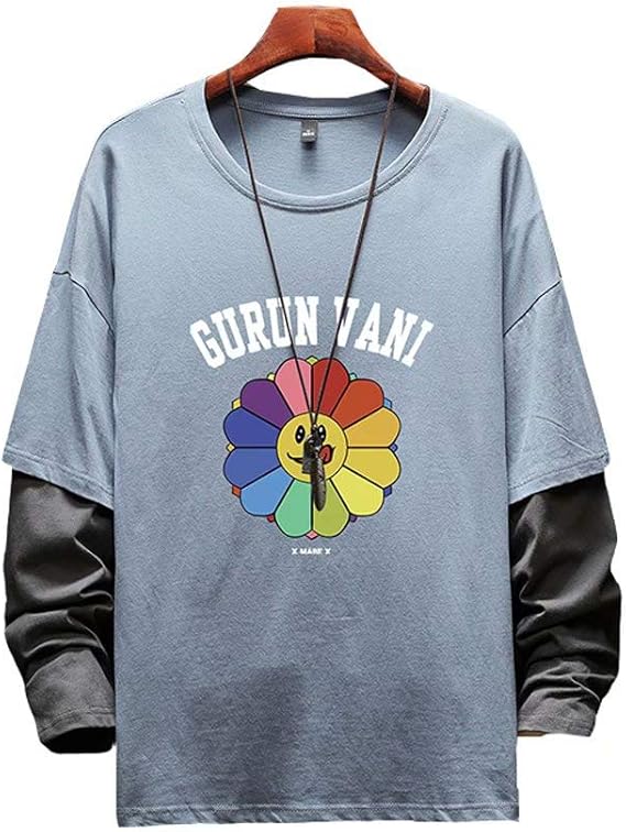 Amazon Trysimple 長袖tシャツ メンズ カットソー トレーナー インナーシャツ スウェット パーカー レイヤード カジュアルtシャツ 可愛いプリント 運動着 L デニムブルー トレーナー パーカー 通販