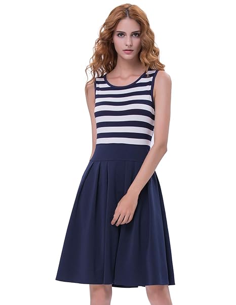 Belle Poque Damen Streifen Rockabilly Kleid Festliches Kleid Knielang Swing Kleid Partykleid