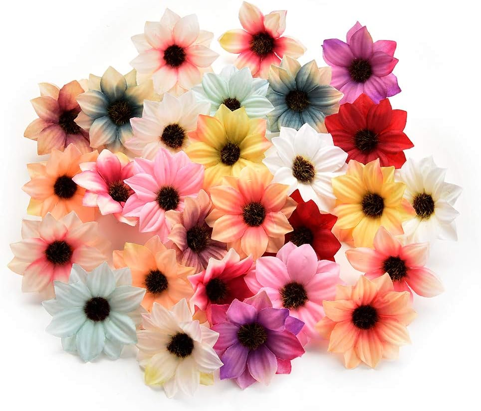 AZXU silk flowers in bulk wholesale Rose Artificial Silk Daisy Rose Flowers Wall Heads for Home Wedding Decoration DIY Wreath Accessories Craft Fake Flower 80Pcs 5cm (Multicolor random)