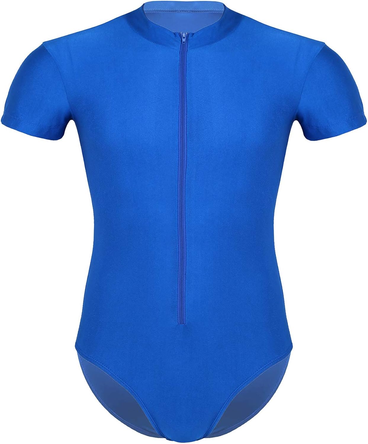 inhzoy Mens Short Sleeve Zipper Front Ballet Dance Leotard One Piece