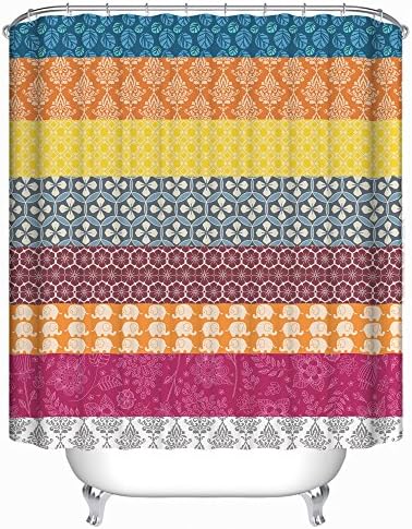 Bohemian Shower Curtain 71 X 71 Inches with 12 Sturdy Hooks - Premium Quality Woven Polyester Fabric - Unique Bohemian Decor Design Boho Vibrant Colors Turquoise Orange Yellow Blue Violet