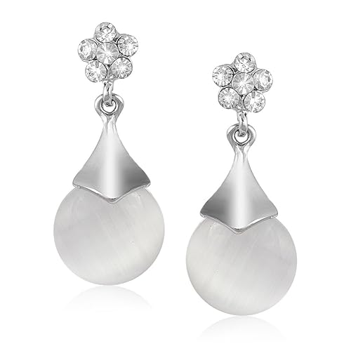 VK Jewels Cubic Zirconia Drop Earrings for Women (Silver) (vkerz1567r)