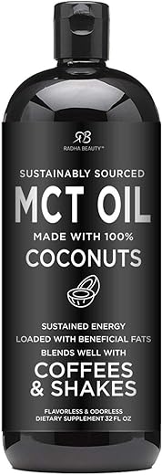 Radha Beauty 高品質 MCTオイル 非遺伝子組み換えココナッツのみで製造 - 946ml（32オンス）ケト パレオ グルテンフリー ビーガン認証製品 946ml（32オンス）