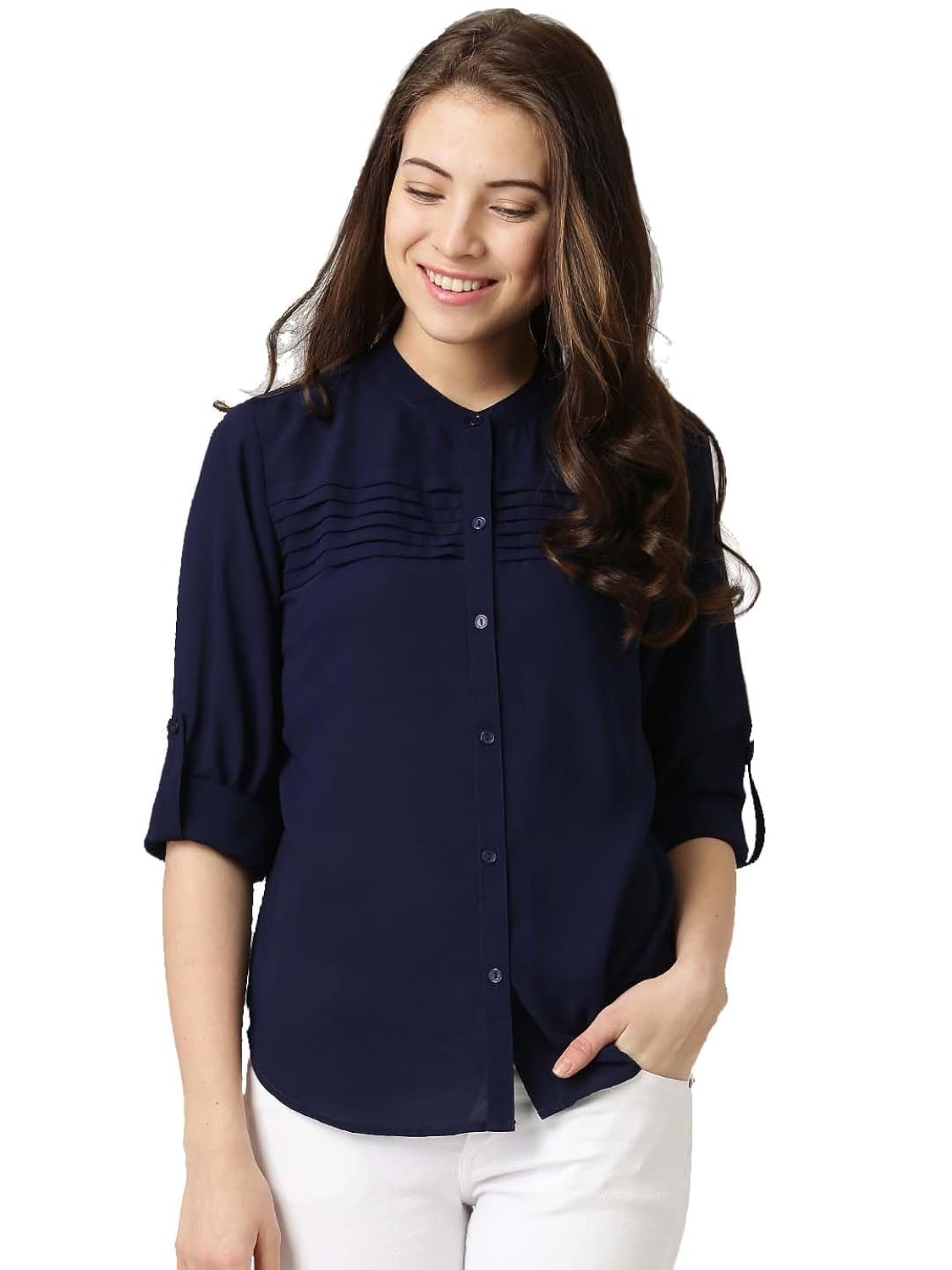 leriya fashion women's diamond crepe plain western wear shirts