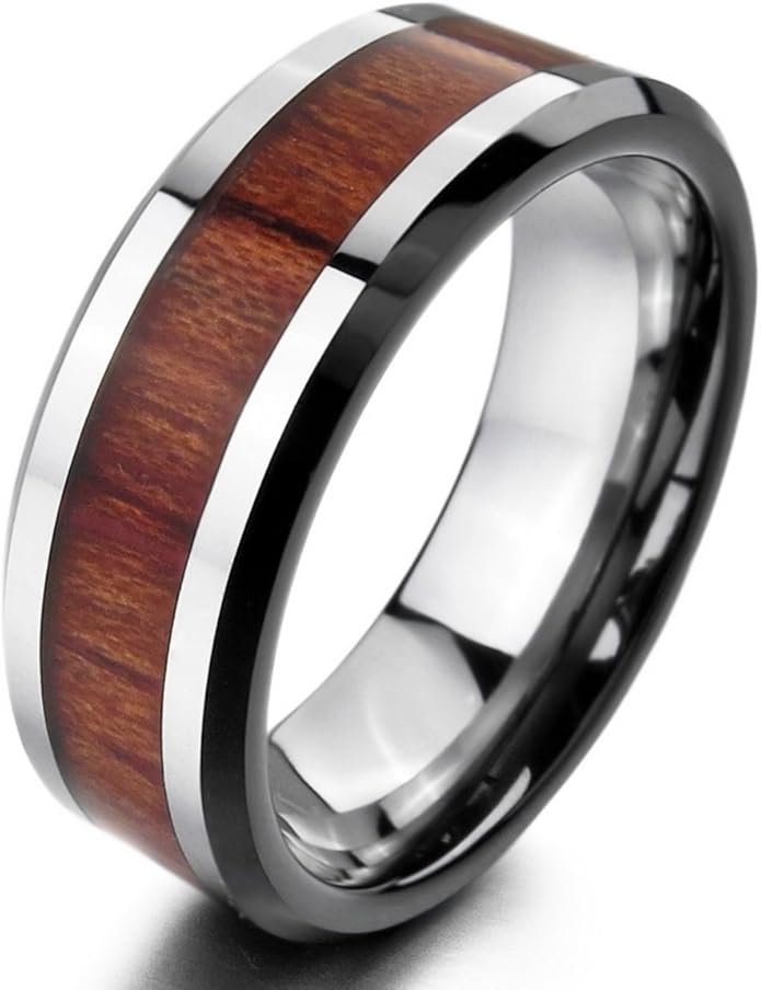 MunkiMix Tungsteno Legno Anello Anelli Banda Tono Argento Marrone 